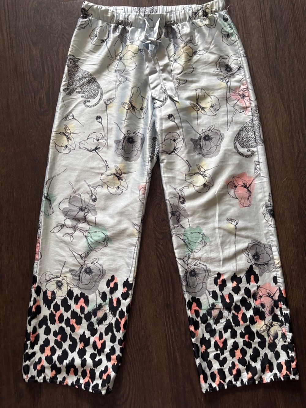 Victoria’s Secret | Light Blue Satin Floral Print | Leopard Cat & Leopard Bottom